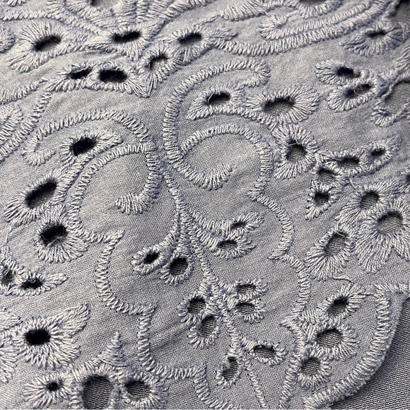 Chicos Womens Aster Blue 1/2 Sleeve Boho Lace Trim Rayon Stretchy Tunic Top Sz 1 - Picture 13 of 15